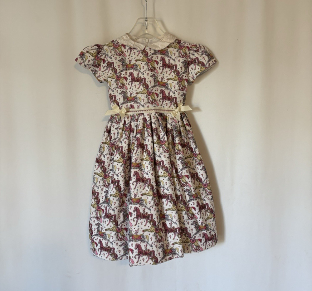 Vtg Joan Calabrese Girls Dress 5 5T Horse Curderoy Fall Boho